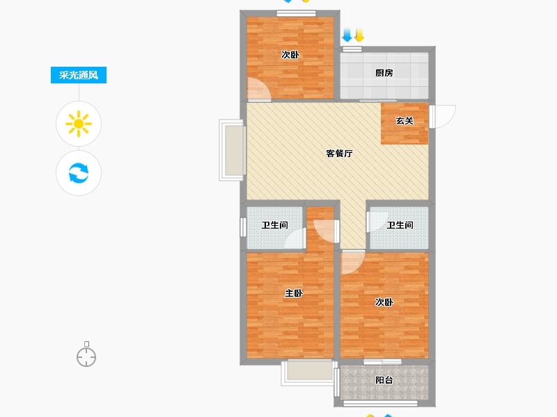 山西省-临汾市-蓝山国际-96.80-户型库-采光通风