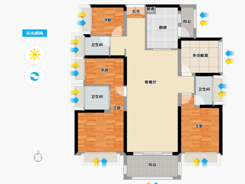 广东省-佛山市-龙光玖龙湾-130.43-户型库-采光通风