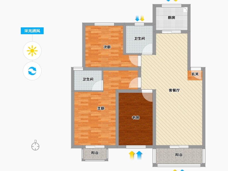 江苏省-苏州市-名都花园-95.83-户型库-采光通风