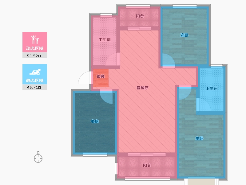 河北省-沧州市-百合颐景园-84.57-户型库-动静分区