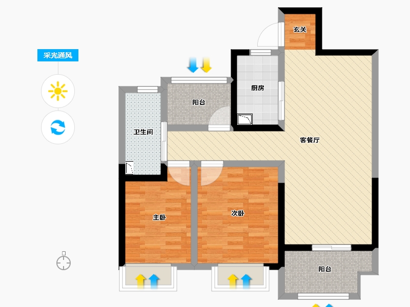 江苏省-镇江市-香江公馆-72.80-户型库-采光通风