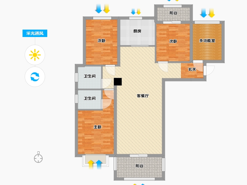 山东省-临沂市-嘉益香槟城-108.01-户型库-采光通风