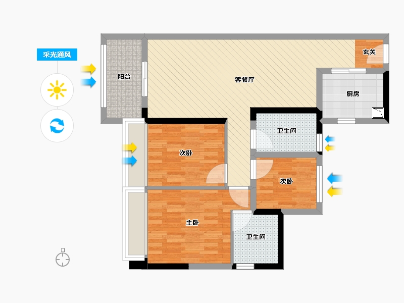 广东省-广州市-亚运城天峯I期01户型-79.12-户型库-采光通风