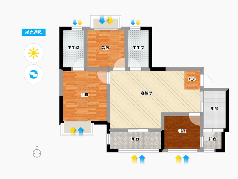 四川省-成都市-洲际亚洲湾-70.82-户型库-采光通风