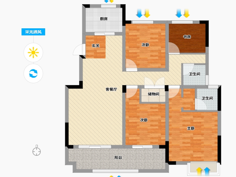 安徽省-宣城市-南华东郡一品-104.88-户型库-采光通风