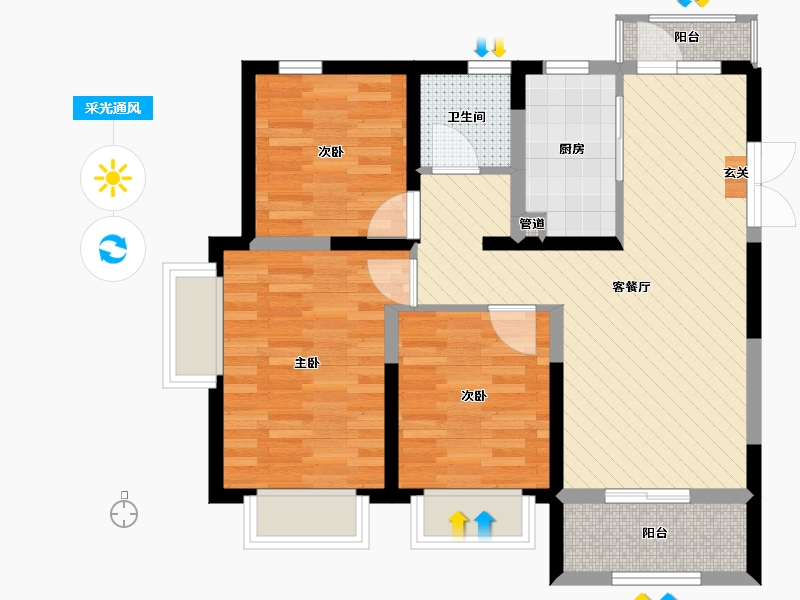 安徽省-合肥市-康徽苑-70.82-户型库-采光通风