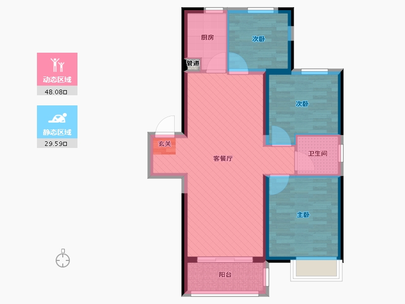 陕西省-西安市-金辉世界城-68.44-户型库-动静分区