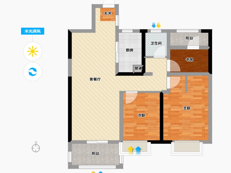 江西省-上饶市-吾悦首府-77.60-户型库-采光通风