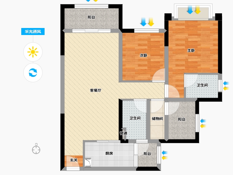 重庆-重庆市-金科黄金海岸-77.56-户型库-采光通风