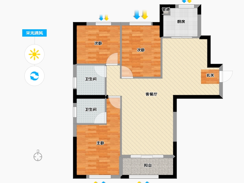 湖北省-武汉市-蓝湾御景-91.13-户型库-采光通风