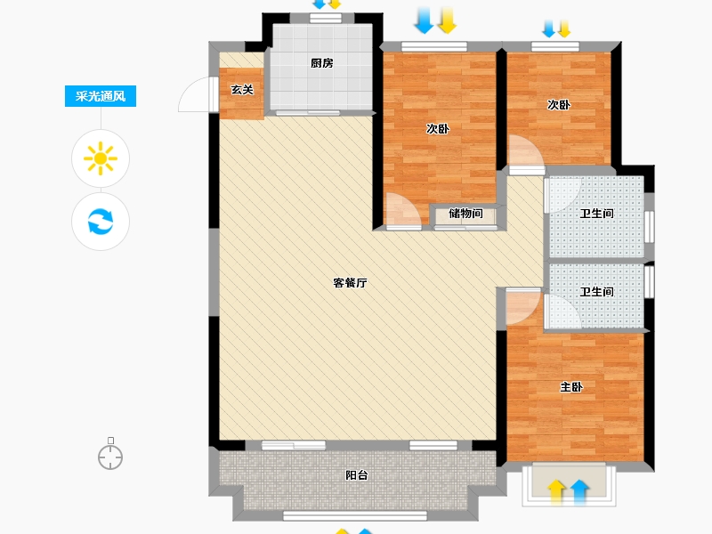 安徽省-宣城市-宣城市宣州区中梁壹号院-102.34-户型库-采光通风