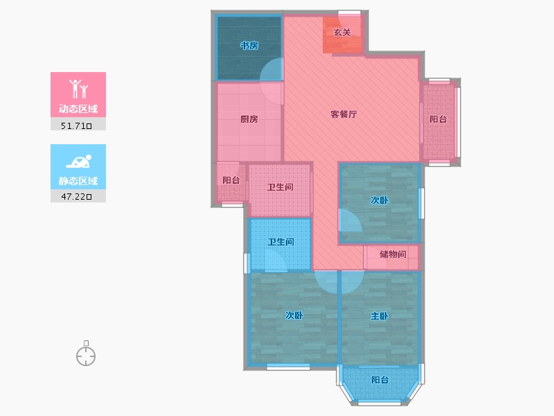 浙江省-杭州市-新德雅公寓-88.06-户型库-动静分区