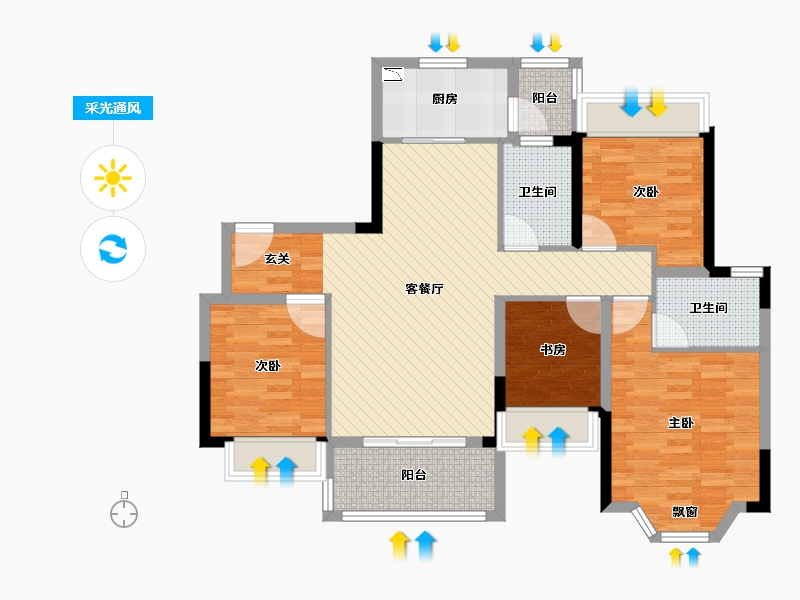 四川省-成都市-龙湖三千庭-96.40-户型库-采光通风