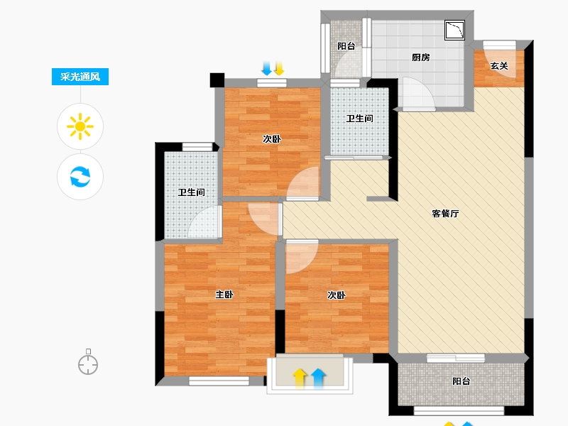 四川省-成都市-成华奥园广场-72.66-户型库-采光通风