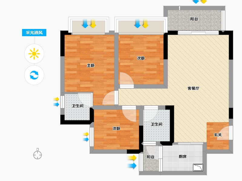 重庆-重庆市-新都会-70.29-户型库-采光通风