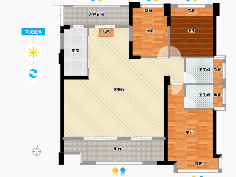 浙江省-宁波市-世纪城御海苑-120.83-户型库-采光通风