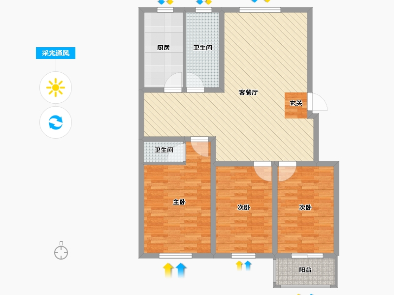 河北省-沧州市-黄骅市金都方庄佳苑-96.77-户型库-采光通风