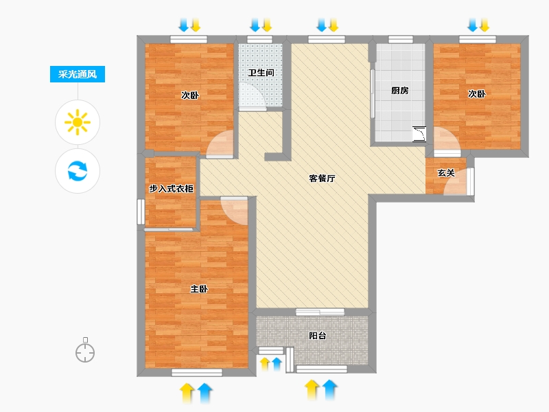 湖北省-武汉市-复地悦城K2-85.22-户型库-采光通风