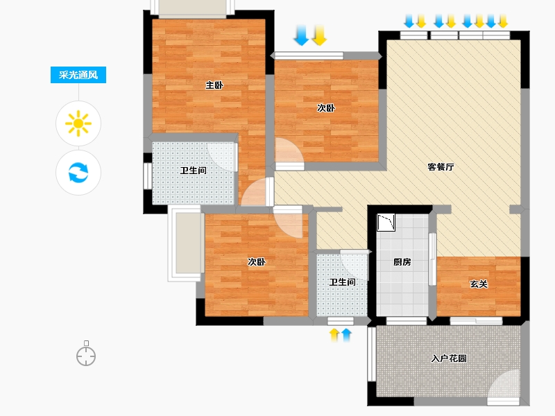 四川省-内江市-中泽和都-85.66-户型库-采光通风