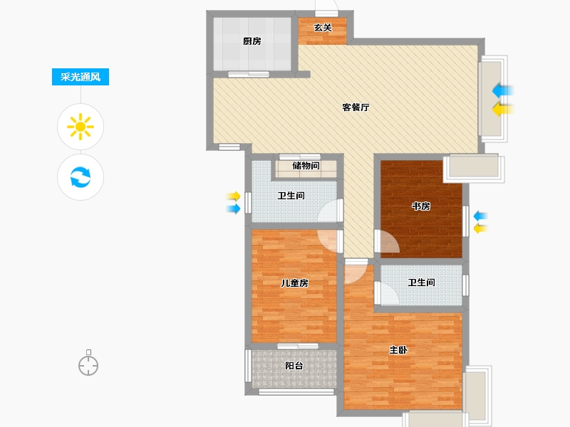 陕西省-西安市-陕西师范大学长安校区高层-107.63-户型库-采光通风