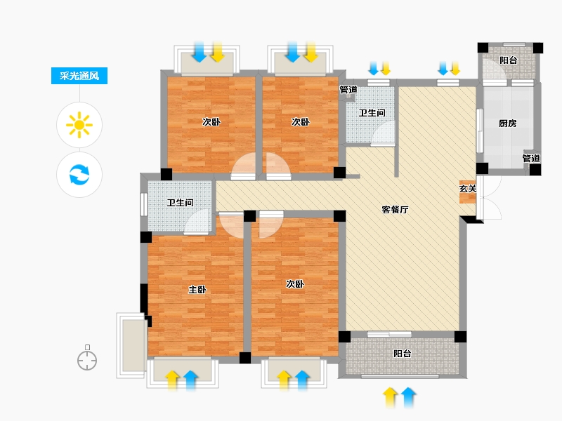 广东省-梅州市-文峰新城二期-105.90-户型库-采光通风