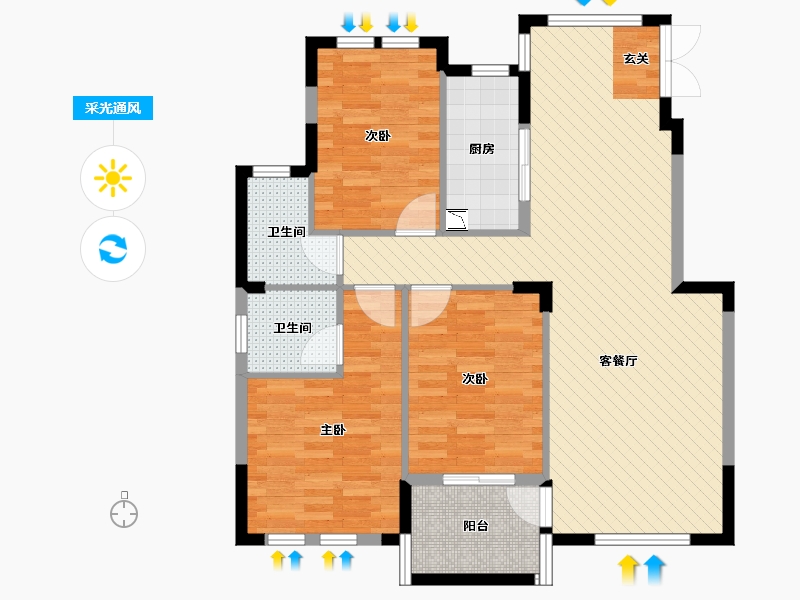 浙江省-金华市-凤凰一品-91.85-户型库-采光通风