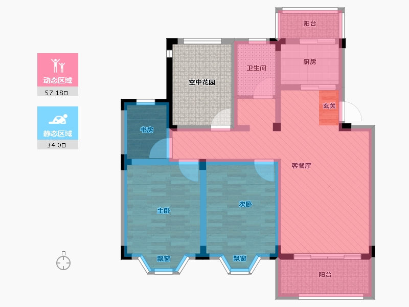 安徽省-六安市-万嘉学府春天-87.23-户型库-动静分区