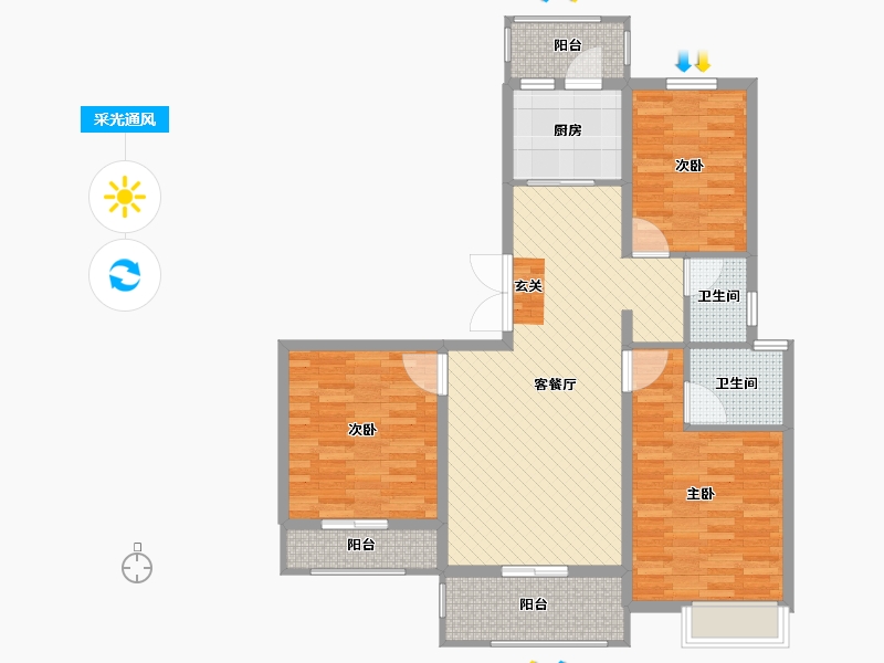 浙江省-杭州市-盛世华庭-96.00-户型库-采光通风