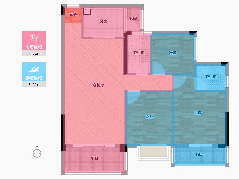 贵州省-黔西南布依族苗族自治州-尚水上城12号楼A户型-89.12-户型库-动静分区