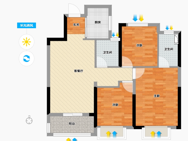 安徽省-合肥市-融创城-75.82-户型库-采光通风