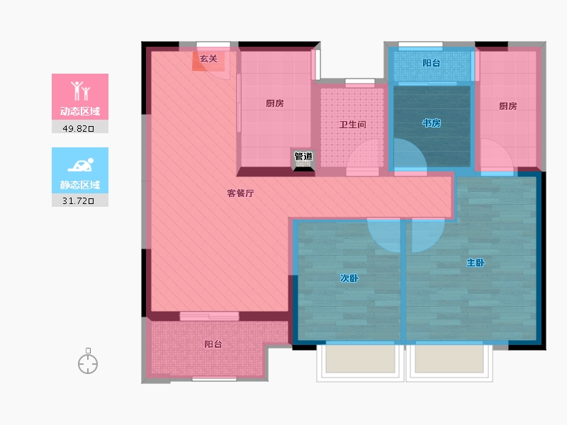 上海-上海市-新华御湖上园-70.40-户型库-动静分区