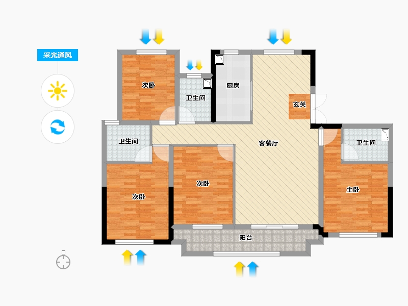 浙江省-台州市-中梁铂悦府-115.47-户型库-采光通风