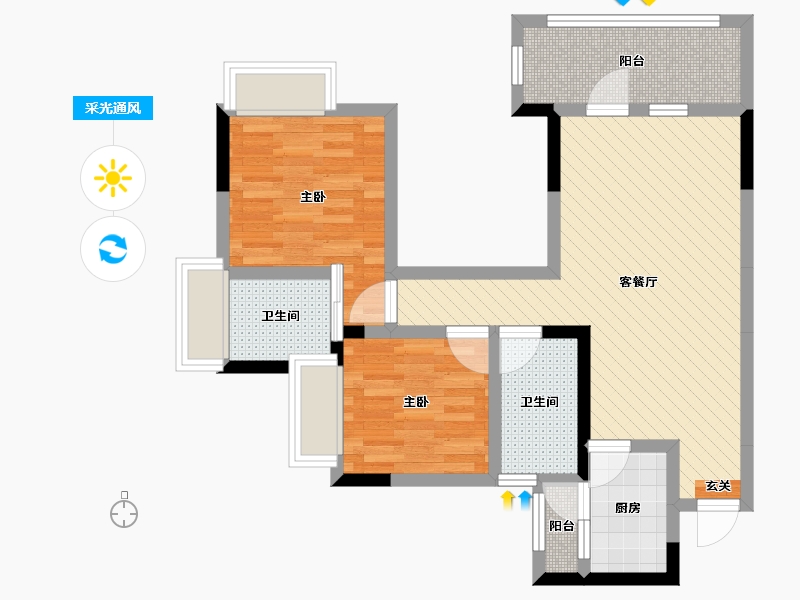 四川省-成都市-景茂雍水岸郦府-65.78-户型库-采光通风