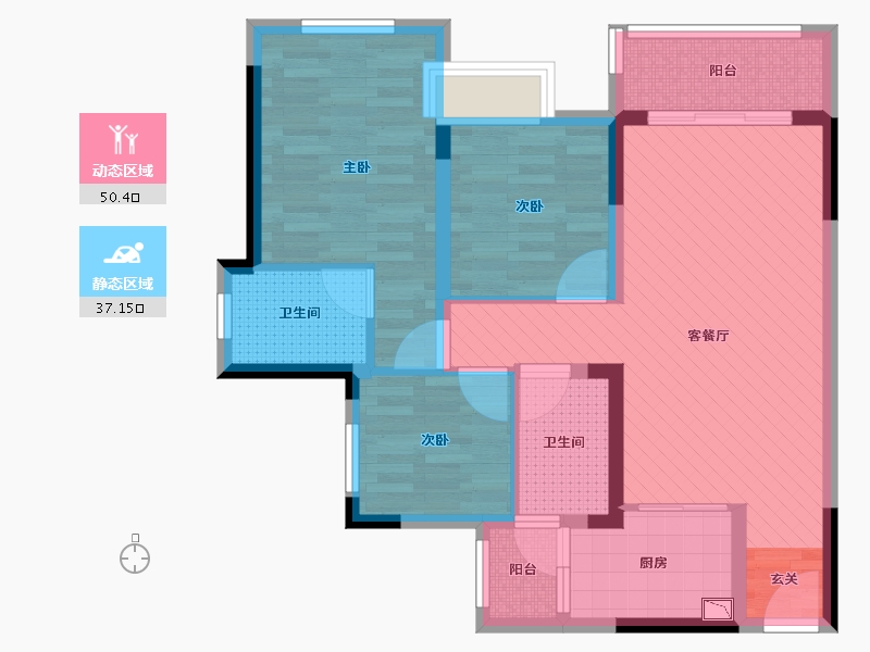 重庆-重庆市-欧麓花园城铂爵郡-75.65-户型库-动静分区