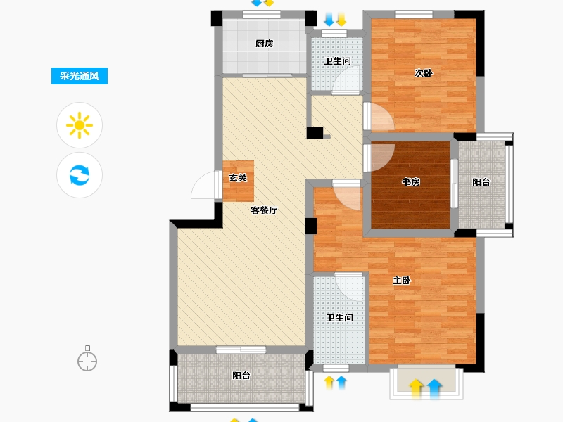 浙江省-衢州市-西城花园-88.57-户型库-采光通风