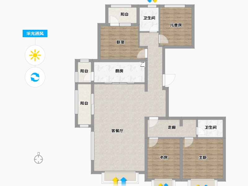 河北省-廊坊市-万科・翡翠华章-120.24-户型库-采光通风