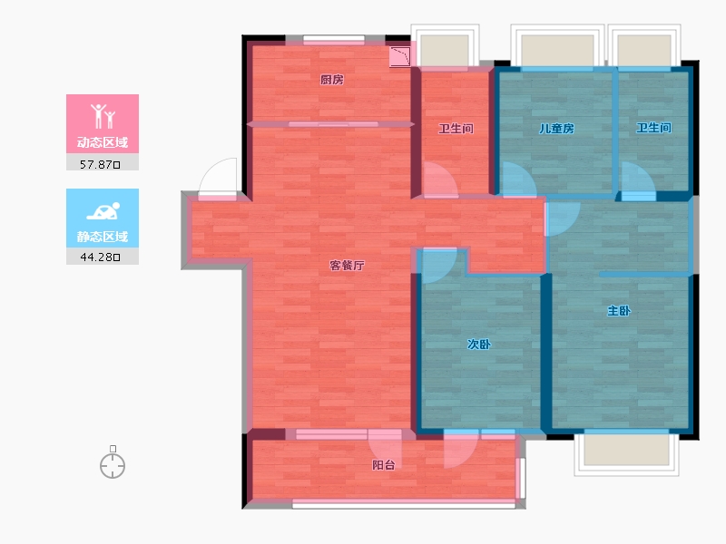 湖北省-襄阳市-融创滨江壹号-90.73-户型库-动静分区