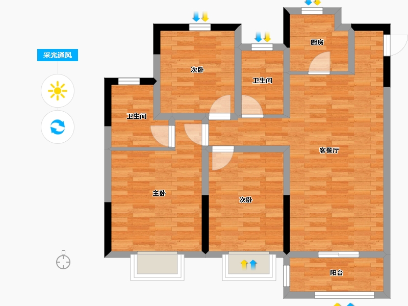 安徽省-芜湖市-中梁江城1621-77.18-户型库-采光通风