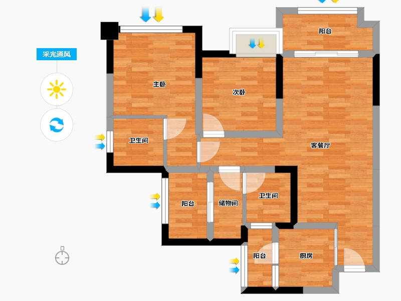 四川省-成都市-外滩逸景-69.39-户型库-采光通风