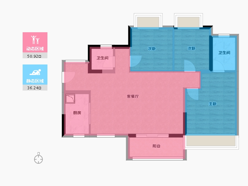 海南省-三亚市-万科湖畔度假公园-77.73-户型库-动静分区