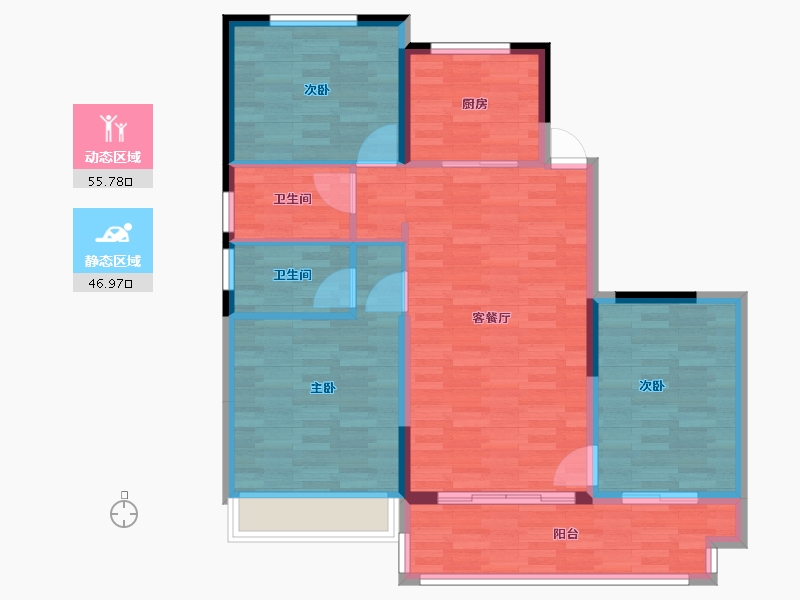 江苏省-淮安市-金湖碧桂园-93.08-户型库-动静分区