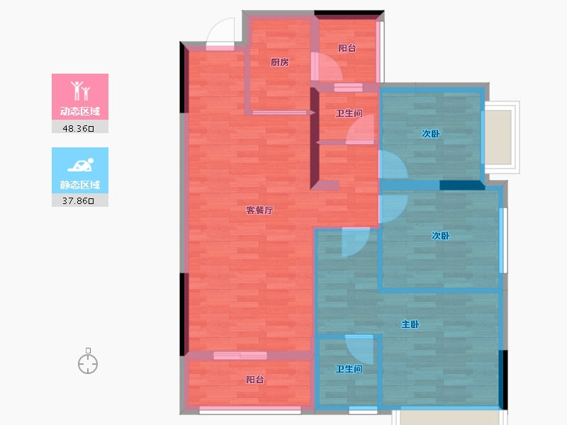 贵州省-遵义市-东都金麟府-76.76-户型库-动静分区