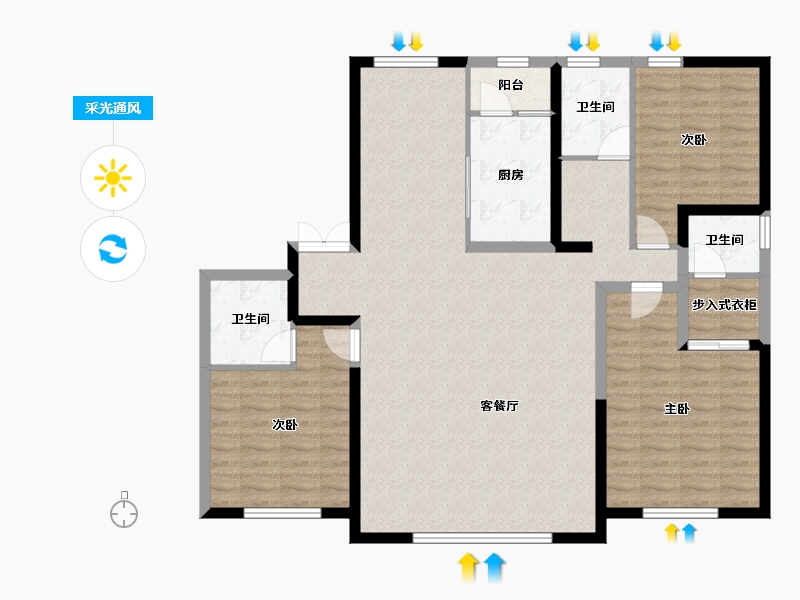 山西省-大同市-雍锦台瀛家-122.45-户型库-采光通风