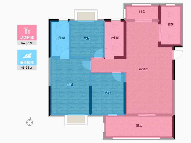 湖北省-荆门市-长龙・中央公园三期-96.56-户型库-动静分区