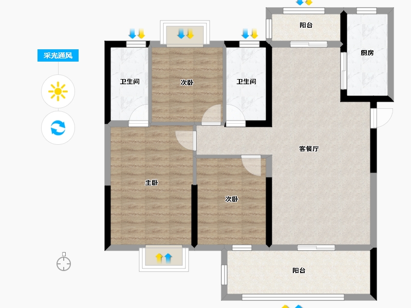 湖北省-荆门市-长龙・中央公园三期-96.56-户型库-采光通风