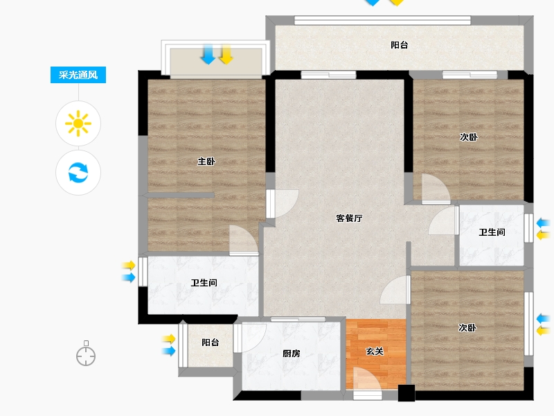 四川省-成都市-旭辉碧桂园云樾名邸-90.47-户型库-采光通风