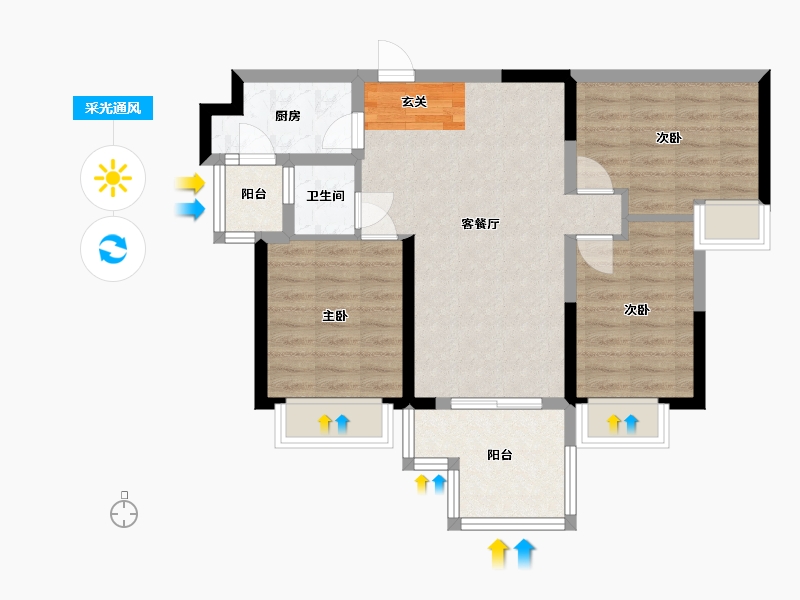 四川省-成都市-观岭国际社区翡翠湾-72.98-户型库-采光通风