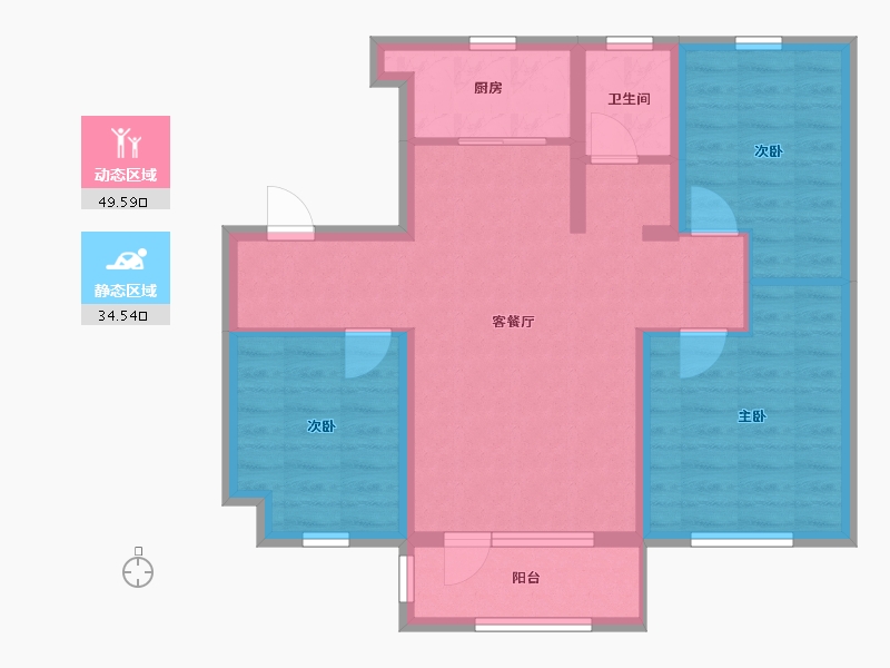 辽宁省-大连市-凤栖台-74.50-户型库-动静分区