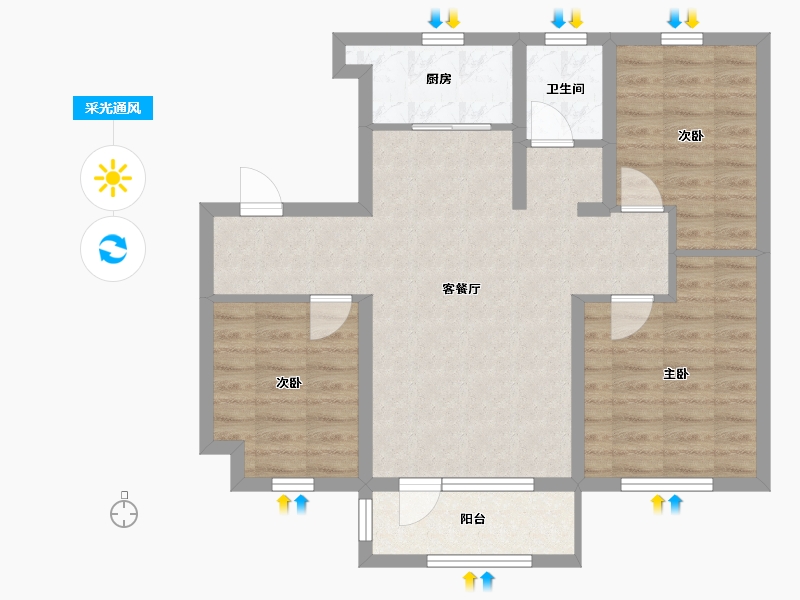 辽宁省-大连市-凤栖台-74.50-户型库-采光通风