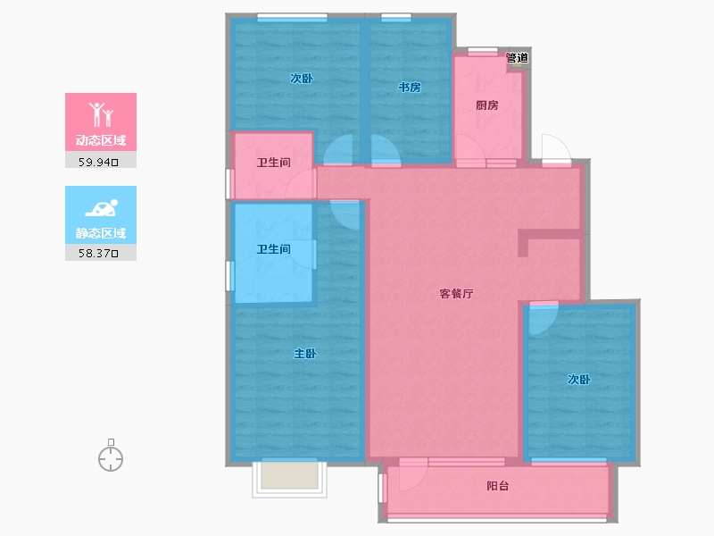 河北省-唐山市-金岸红堡-105.36-户型库-动静分区